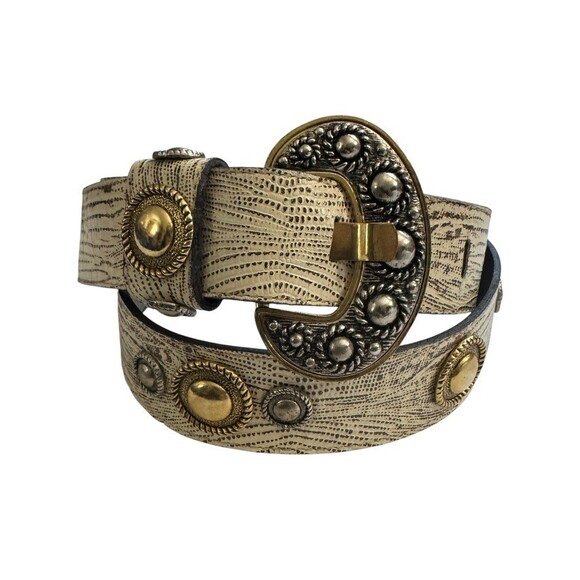 Leatherock vintage 90's Studded Western Belt Cream Lizard Leather Boho 27-33" - Picture 7 of 7